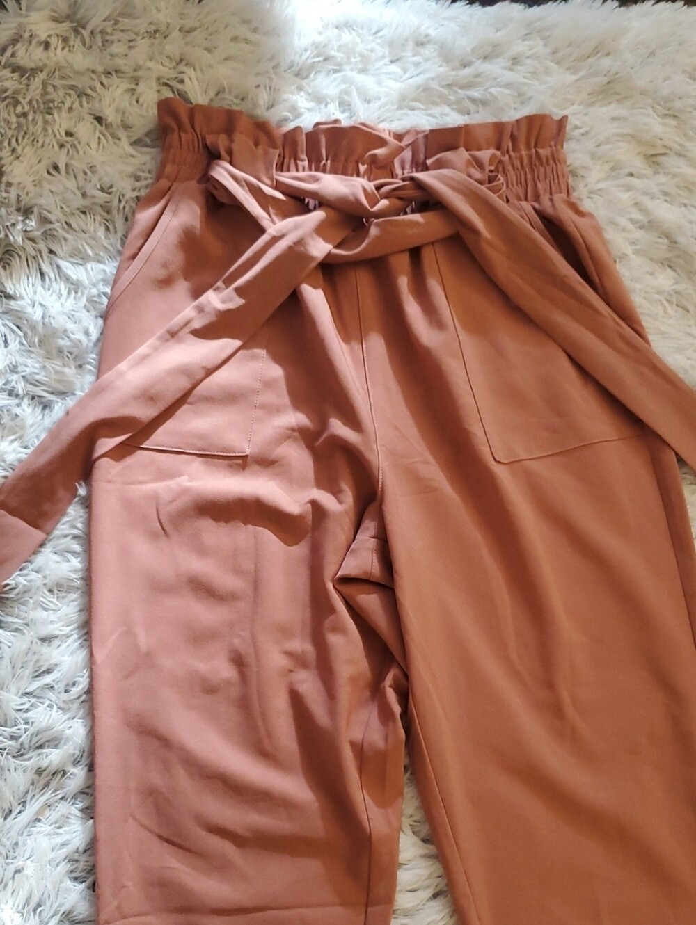 Grace Karin Rust Terracotta Paperbag Waist Pants Size M – Tie Belt - Picture 3 of 5